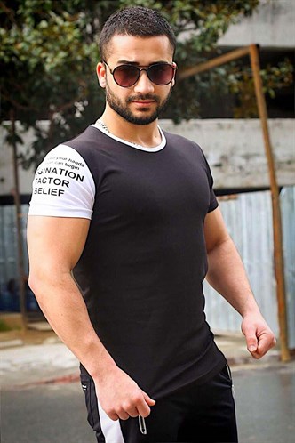 Madmext Kol Baskılı Siyah Tişört 4021