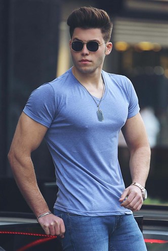 Madmext Men Basic Blue T-shirt 4054