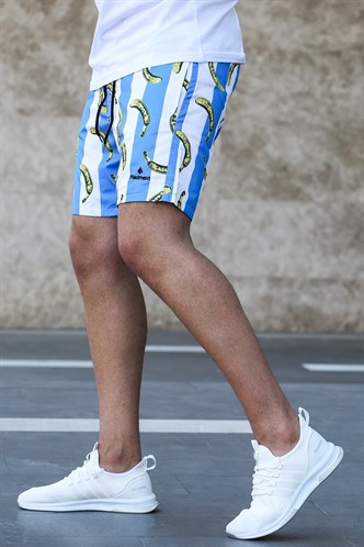 Madmext Blue Patterned Swim Wear Short 2376