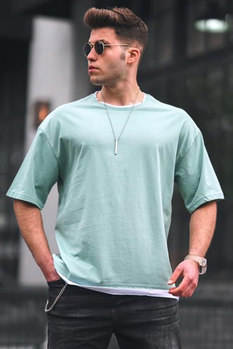 Madmext Oversize Yeşil Erkek Tişört 4978