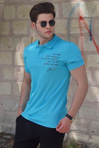Madmext Turquoise Polo Shirt for Men 4634
