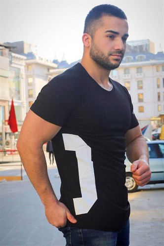 Madmext Reklam Kol Siyah Tişört 4102