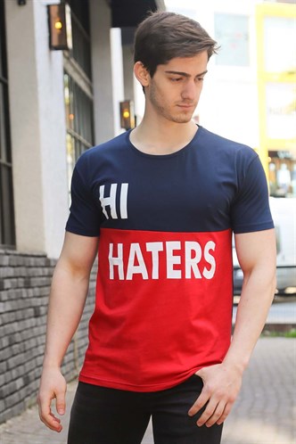 Madmext Renk Bloklu Baskılı Lacivert Tişört 3089