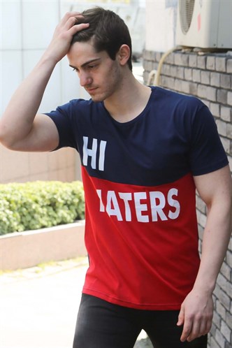 Madmext Renk Bloklu Baskılı Lacivert Tişört 3089