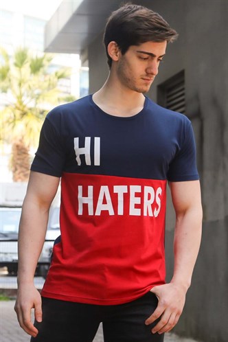 Madmext Renk Bloklu Baskılı Lacivert Tişört 3089