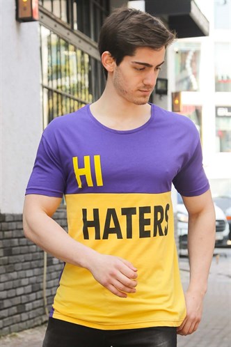 Madmext Renk Bloklu Baskılı Mor Tişört 3089