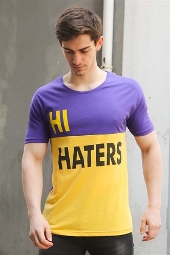 Madmext Renk Bloklu Baskılı Mor Tişört 3089