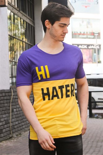 Madmext Renk Bloklu Baskılı Mor Tişört 3089