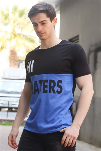 Madmext Renk Bloklu Baskılı Siyah Tişört 3089