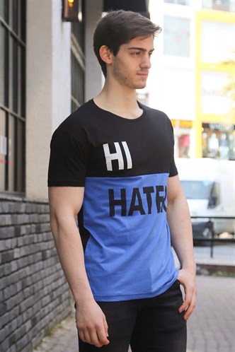 Madmext Renk Bloklu Baskılı Siyah Tişört 3089