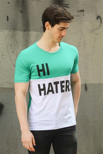 Madmext Renk Bloklu Baskılı Yeşil Tişört 3089