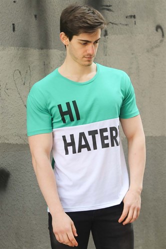 Madmext Renk Bloklu Baskılı Yeşil Tişört 3089