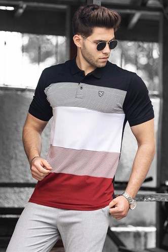Madmext Renk Bloklu Siyah Polo Yaka Erkek Tişört 9280