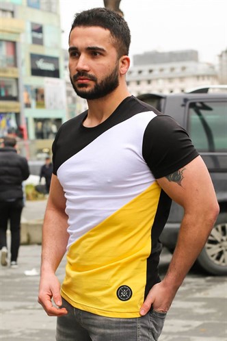 Madmext Renk Bloklu Siyah Tişört 3018