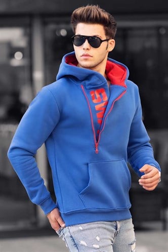 Madmext Saks Fermuar Detaylı Kapüşonlu Sweatshirt 1767