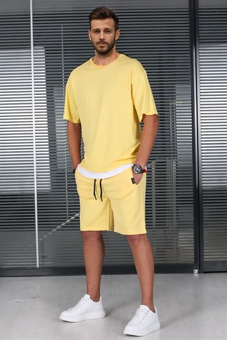 Madmext Sarı Oversize Erkek Şort Takımı 5668