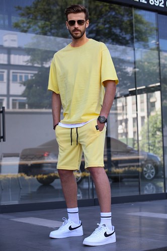 Madmext Sarı Oversize Erkek Şort Takımı 5668