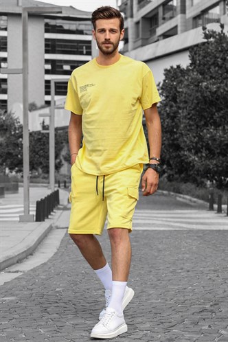 Madmext Sarı Oversize Erkek Şort Takımı 5391