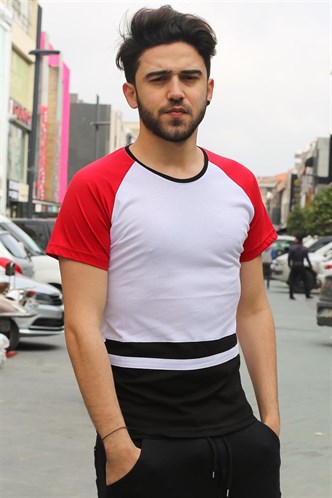 Madmext Şerit Detaylı Beyaz Tişört 3014