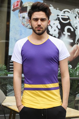 Madmext Şerit Detaylı Mor Tişört 3014