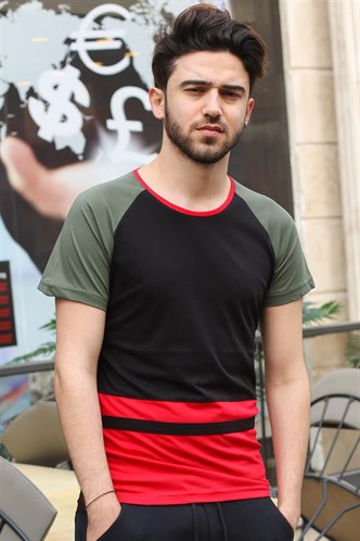 Madmext Şerit Detaylı Siyah Tişört 3014