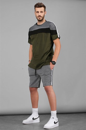 Madmext Şeritli Haki Erkek Şort Takım 9210