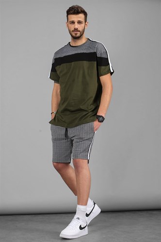 Madmext Şeritli Haki Erkek Şort Takım 9210