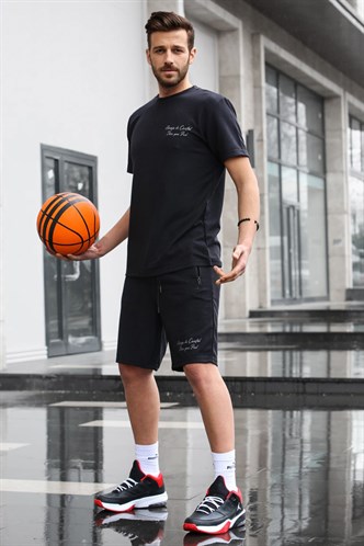 Madmext Siyah Baskılı Erkek Şort Takımı 5820