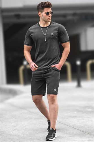 Madmext Siyah Ekoseli Erkek Şort Takımı 4841