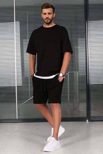 Madmext Siyah Oversize Erkek Şort Takımı 5668