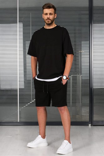 Madmext Siyah Oversize Erkek Şort Takımı 5668
