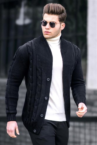 Madmext Siyah Örgülü Hırka 9053