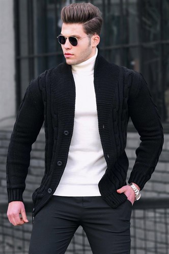 Madmext Siyah Örgülü Hırka 9053