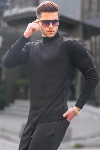 Madmext Siyah Slim Fit Yarım Balıkçı Yaka Erkek Triko Kazak 6343