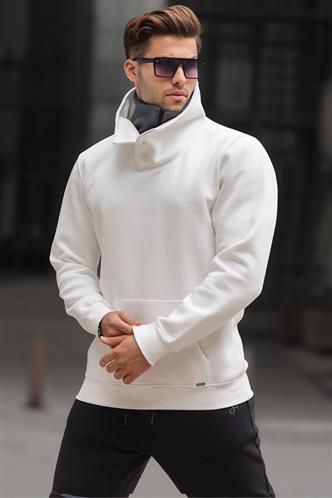 Madmext White Button Up Sweatshirt 4411
