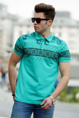 Madmext Yeşil Baskılı Polo Tişört 3057