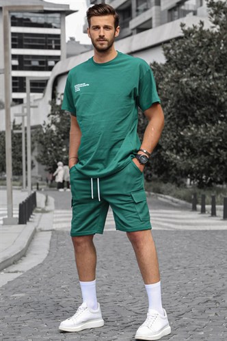 Madmext Yeşil Oversize Erkek Şort Takımı 5391