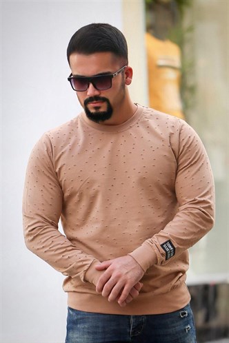Madmext Yırtık Detaylı Basic Camel Sweatshirt 4099