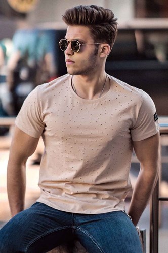 Madmext Yırtık Detaylı Camel Tişört 2883