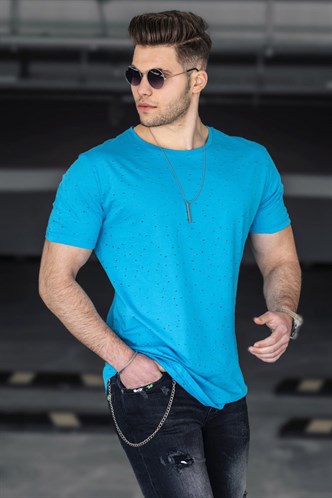 Madmext Men Ripped Blue T-shirt 2883