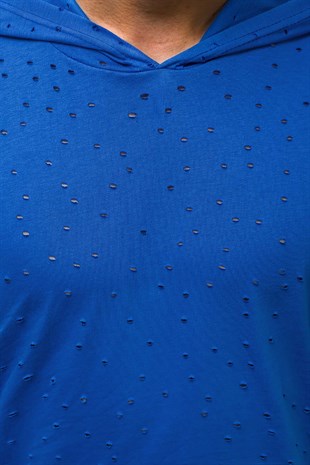Madmext Blue Rapped T-shirt with Hood for Men 3069