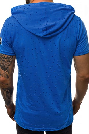 Madmext Blue Rapped T-shirt with Hood for Men 3069