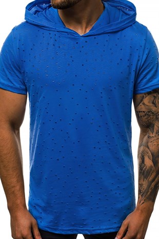 Madmext Blue Rapped T-shirt with Hood for Men 3069