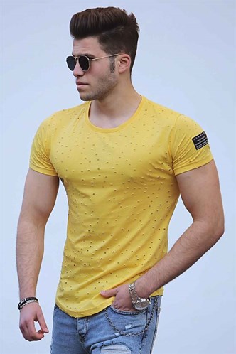 Madmext Yırtık Detaylı Sarı Tişört 2883