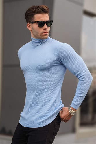Blue Turtleneck Knitwear Sweater 6306