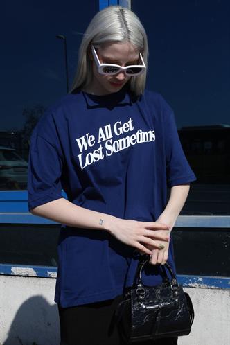 İndigo Baskılı Oversize Tişört MG1532