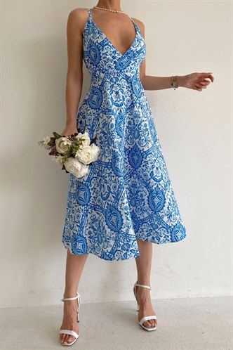 Blue Designed Sheath Dress MG1537