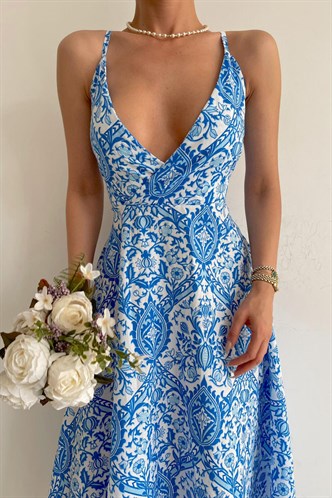 Blue Designed Sheath Dress MG1537