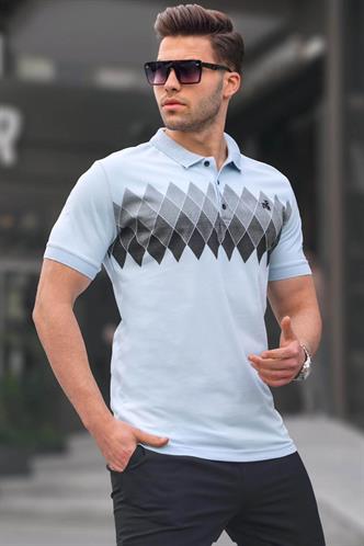 Mavi Desenli Polo Yaka Erkek Tişört 6106
