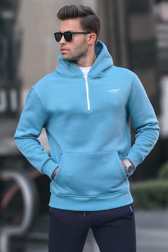 Mavi Fermuarlı Kapüşonlu Sweatshirt 6143